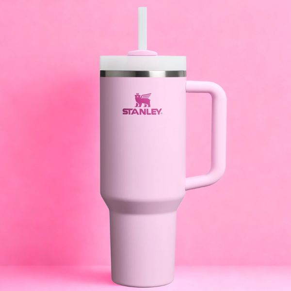 Gourde Stanley Adventure rose sur fond rose