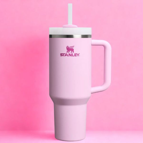 Gourde Stanley Adventure rose sur fond rose